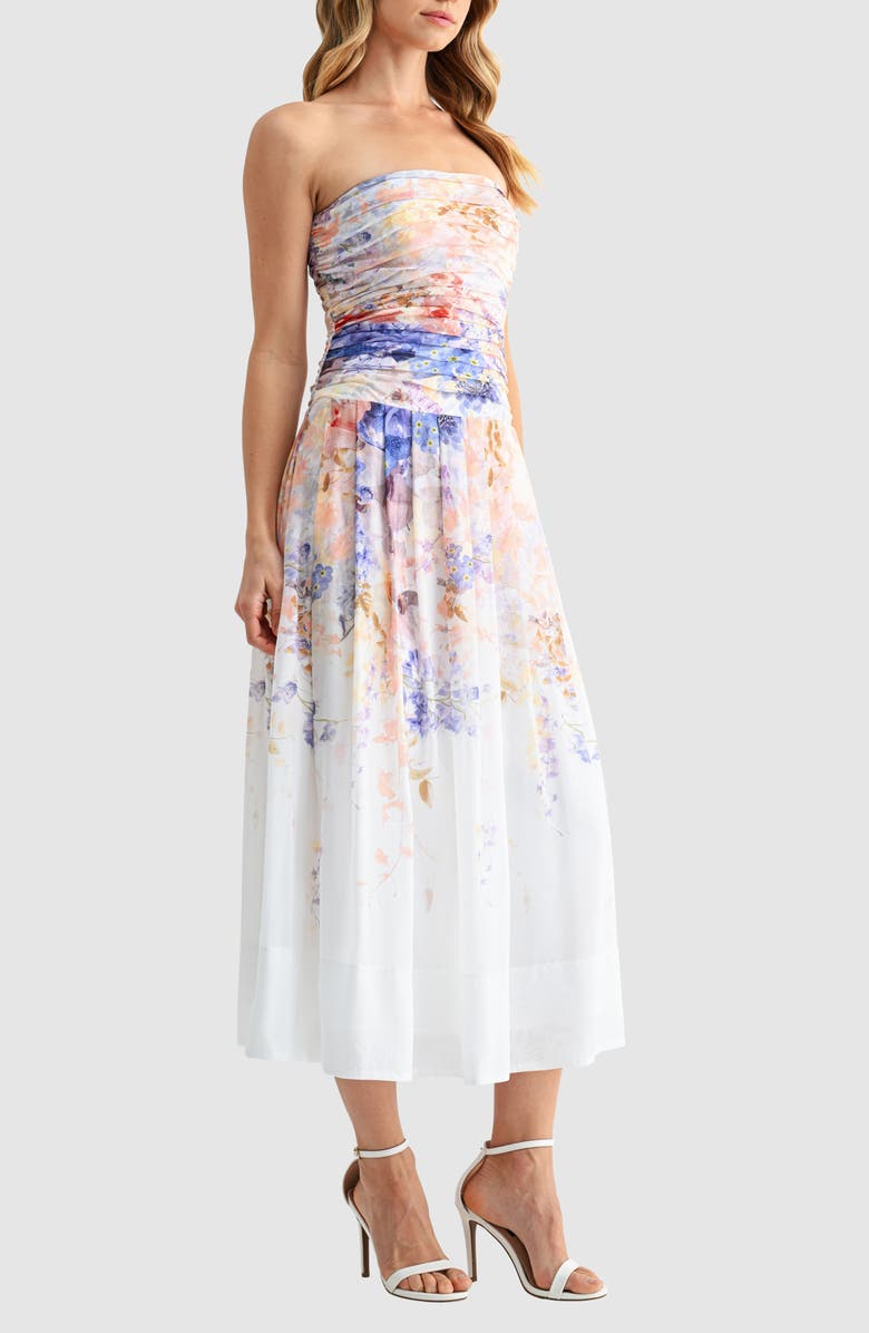 Mila Mae Strapless Fit & Flare Maxi Dress, Alternate, color, White Blue Floral