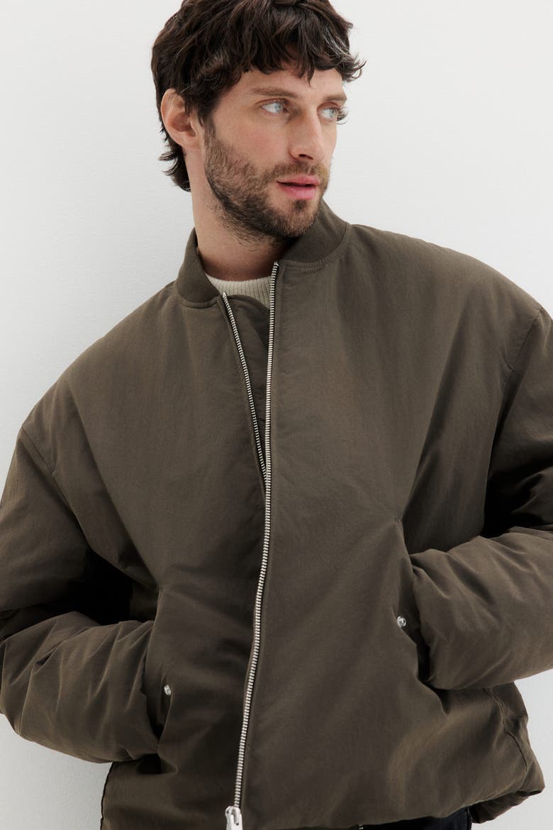 Loose Fit Nylon Bomber Jacket, Alternate, color, Dark khaki green