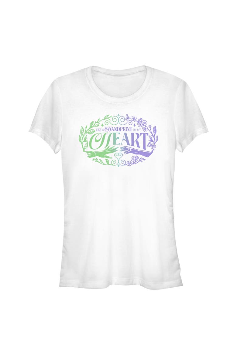 Junior's Like a Handprint on My Heart Short Sleeve Graphic T-Shirt, Main, color, White