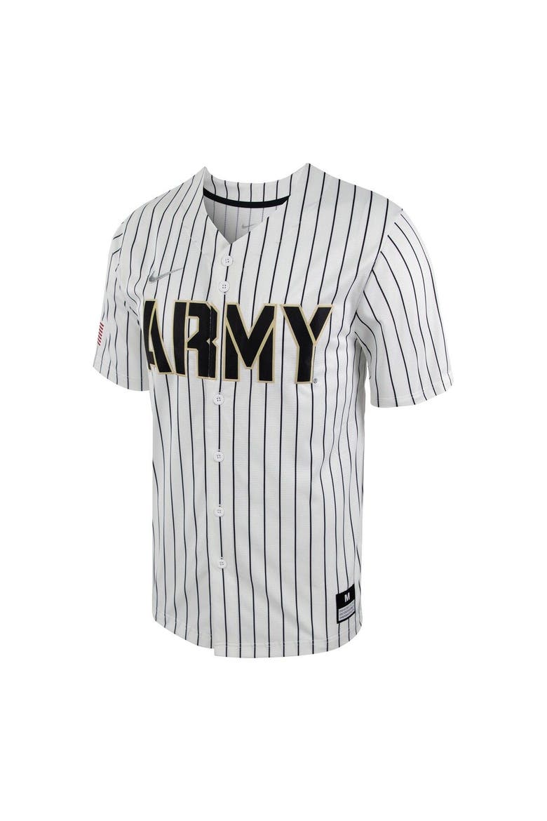 Men's Nike White/Black Army Black Knights Pinstripe Replica Full-Button Baseball Jersey, Alternate, color, White