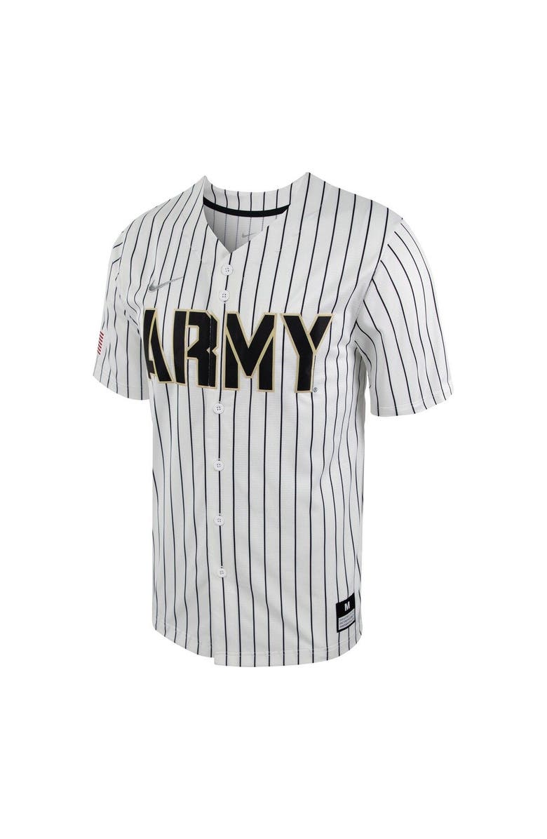 Nike Men's Nike White/Black Army Black Knights Pinstripe Replica Full-Button Baseball Jersey, Alternate, color, 