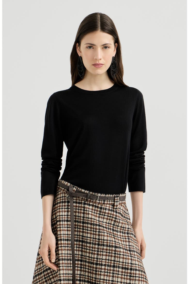 Cashmere and silk lightweight sweater, Main, color, Black