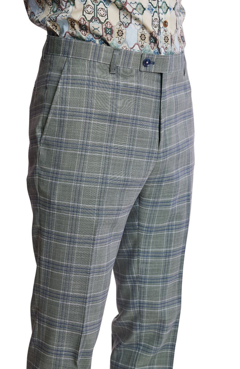 PAISLEY & GRAY Downing Slim Flat Front Plaid Dress Pants, Alternate, color, Green Blue White Check