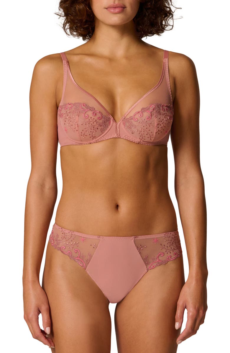 Simone Perele Delice Embroidered Thong, Alternate, color, Smokey Pink