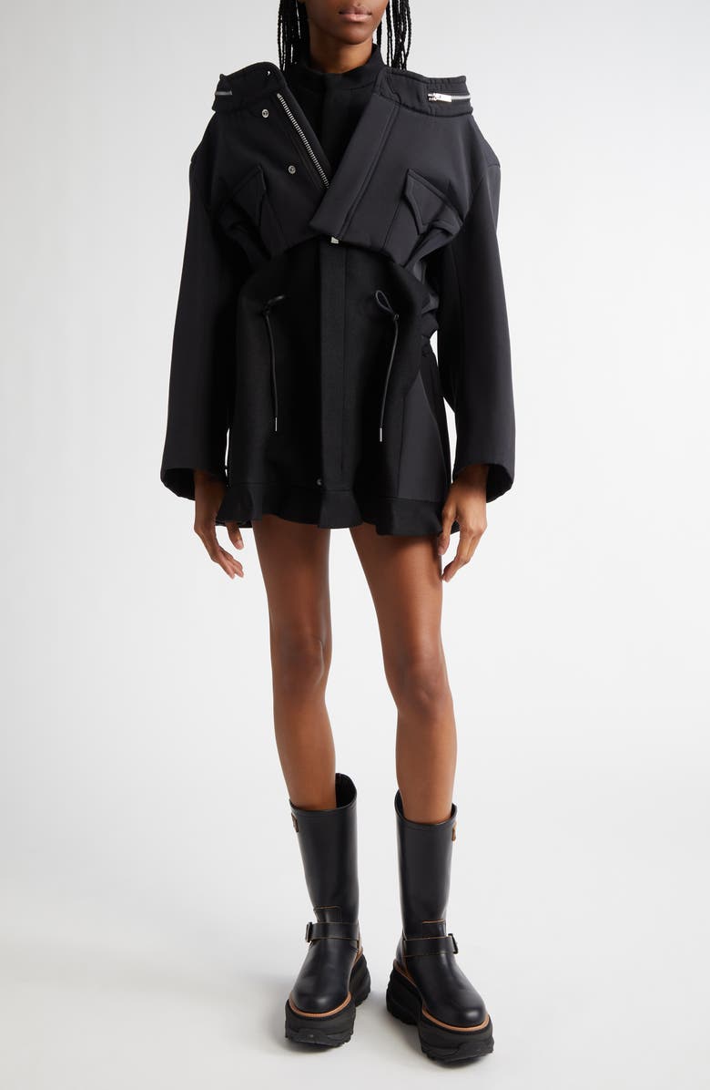 Sacai Long Sleeve Layered Mixed Media Dress, Main, color, 