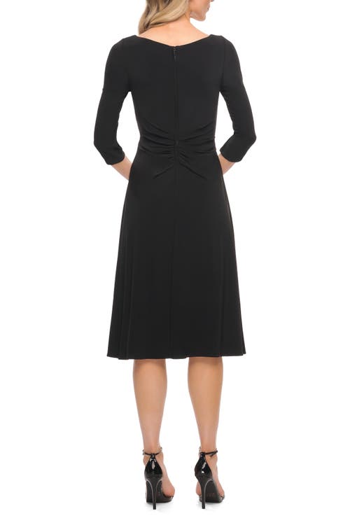 La Femme Chic Tea Length Jersey Dress With Ruching