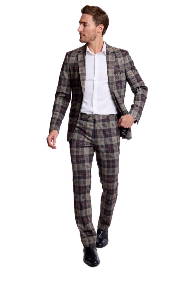 Downing Slim Fit Plaid Pants, Alternate, color, BLK BG RED HB KNIT PLAID