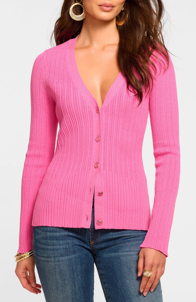Ramy Brook Lorenza Pointelle Cardigan, Main, color, Pink Garnet