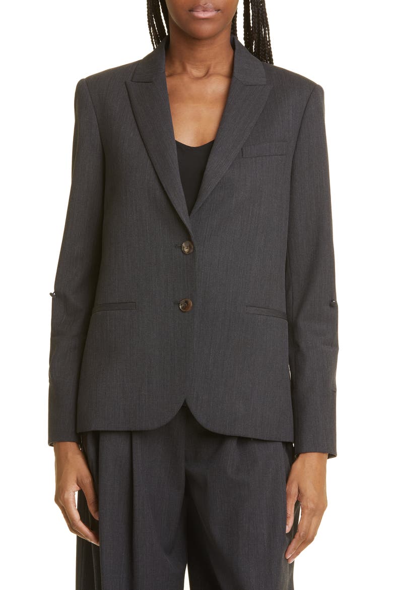Boyfriend Stretch Wool Blazer, Alternate, color, DARK CHARCOAL