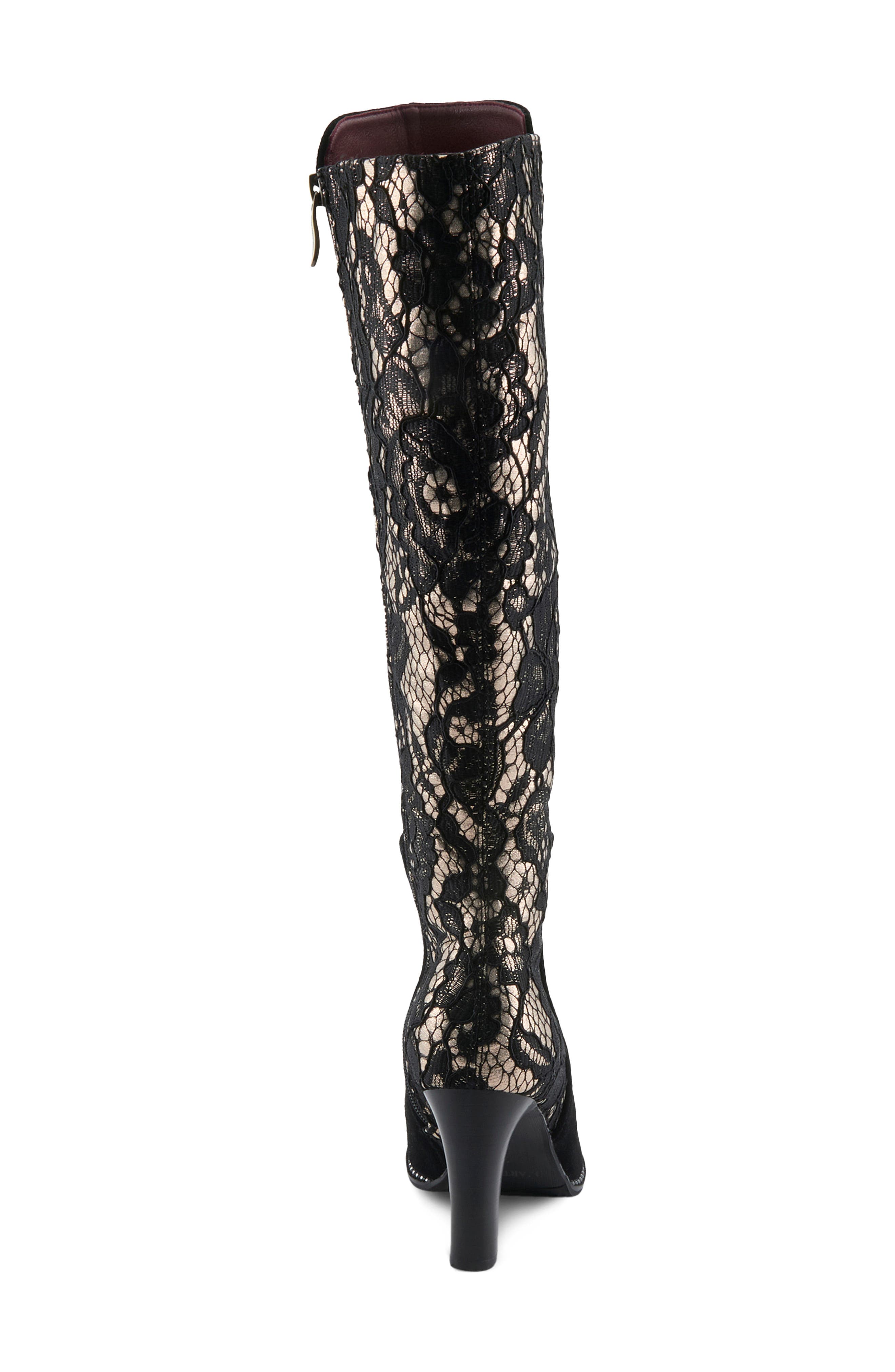 L'Artiste by Spring Step Sultana Lace Panel Knee High Boot, Alternate, color, Black Multi Suede