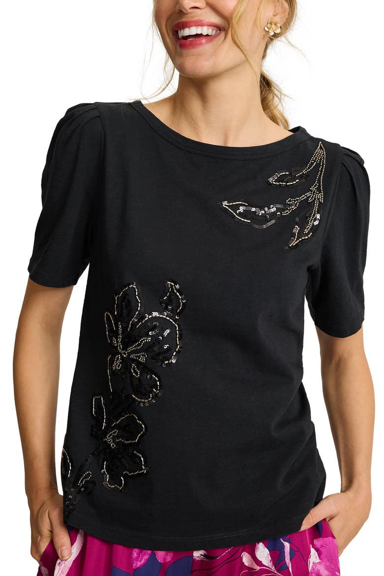 Botanical Breeze Puff Sleeve T-Shirt, Main, color, BLACK