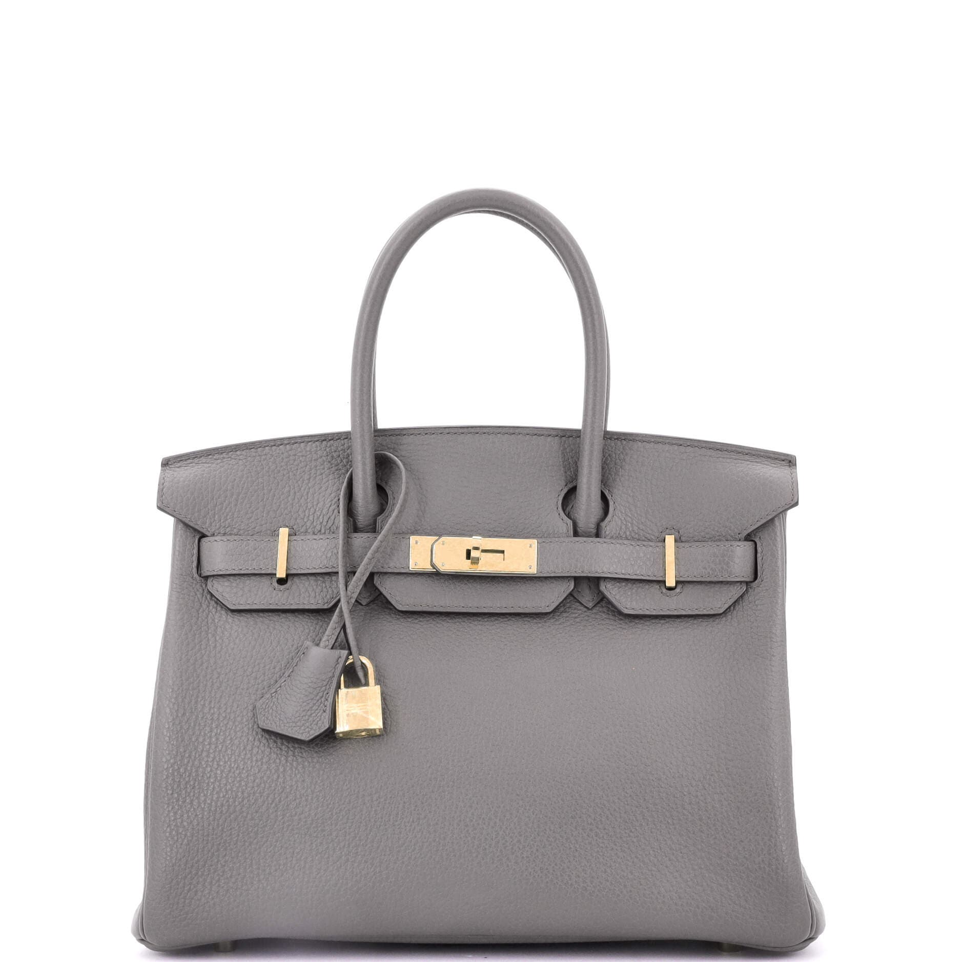 Pre-Owned Hermes Birkin Handbag Grey Togo with Gold Hardware 30, Main, color, 
