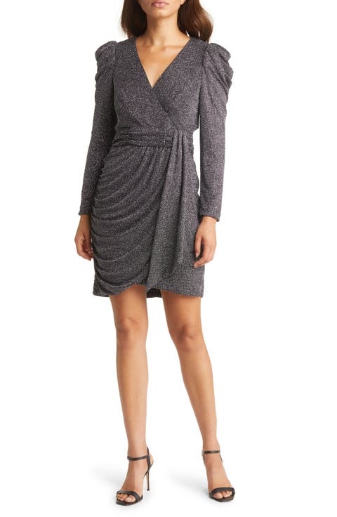 Metallic Long Sleeve Cocktail Dress