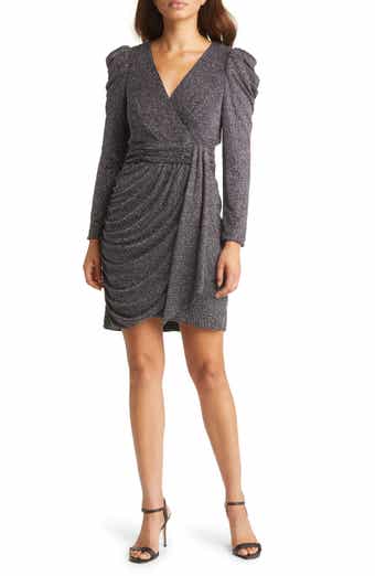 Eliza J Metallic Long Sleeve Cocktail Dress