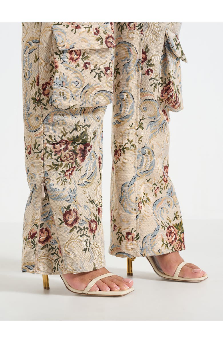 Manière De Voir Emilie High Waisted Tapestry Cargo Pants, Alternate, color, Beige