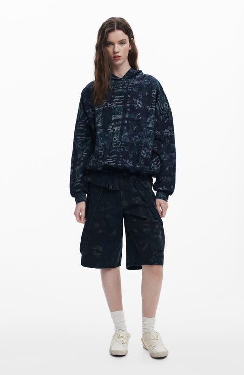 Desigual Print Hoodie In Blue