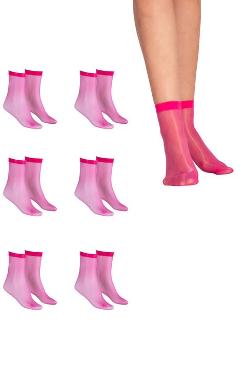 6-Pair Pack Lingerie Colored Fashion Ankle Nylons Sheer Socks