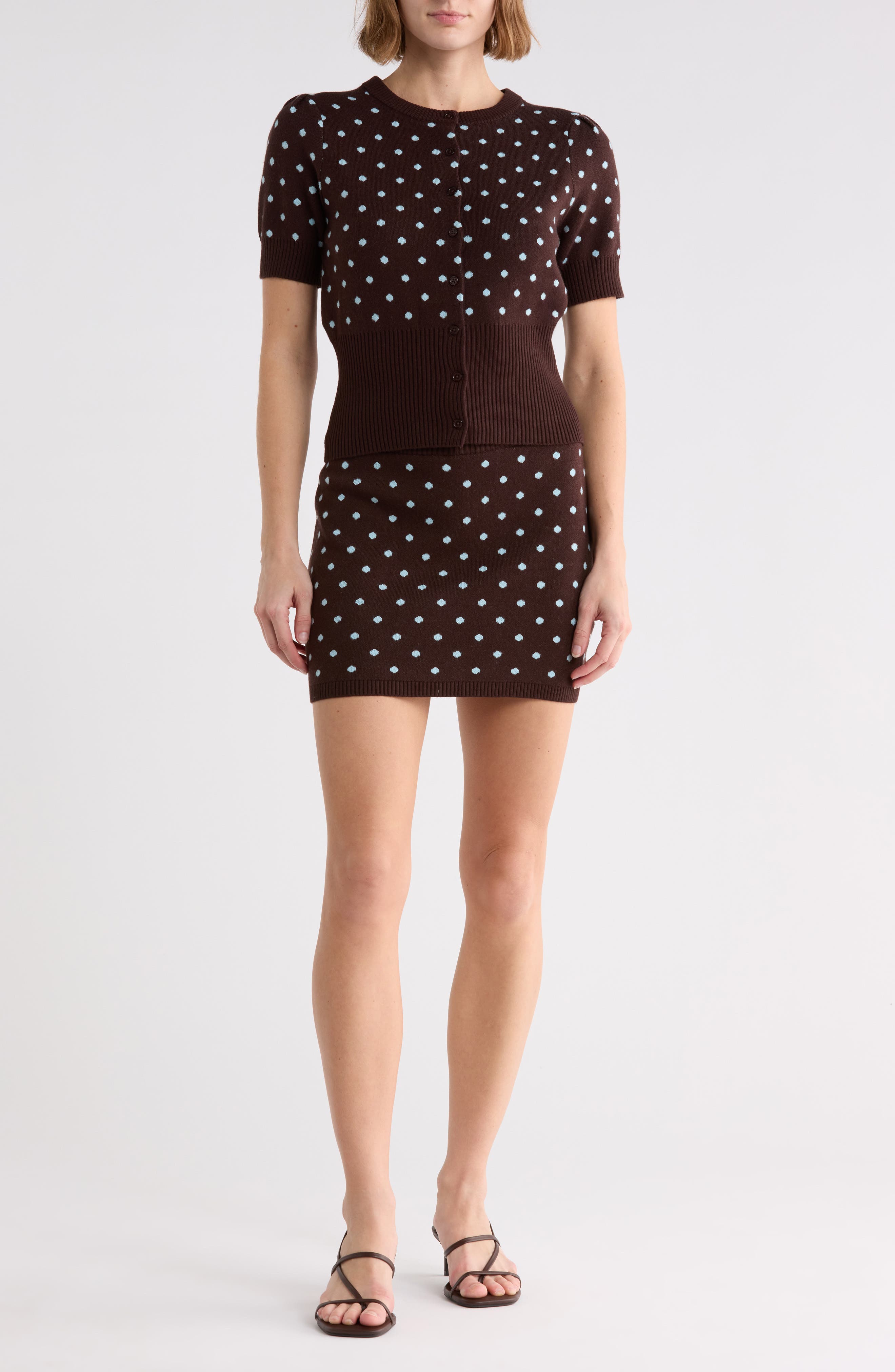 Polka Dot Cardigan & Skirt Sweater Set