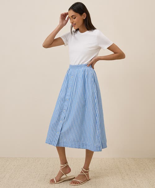 Pact Organic Cotton Sunset Lightweight Cotton Button Skirt In Blue Bondi Stripe