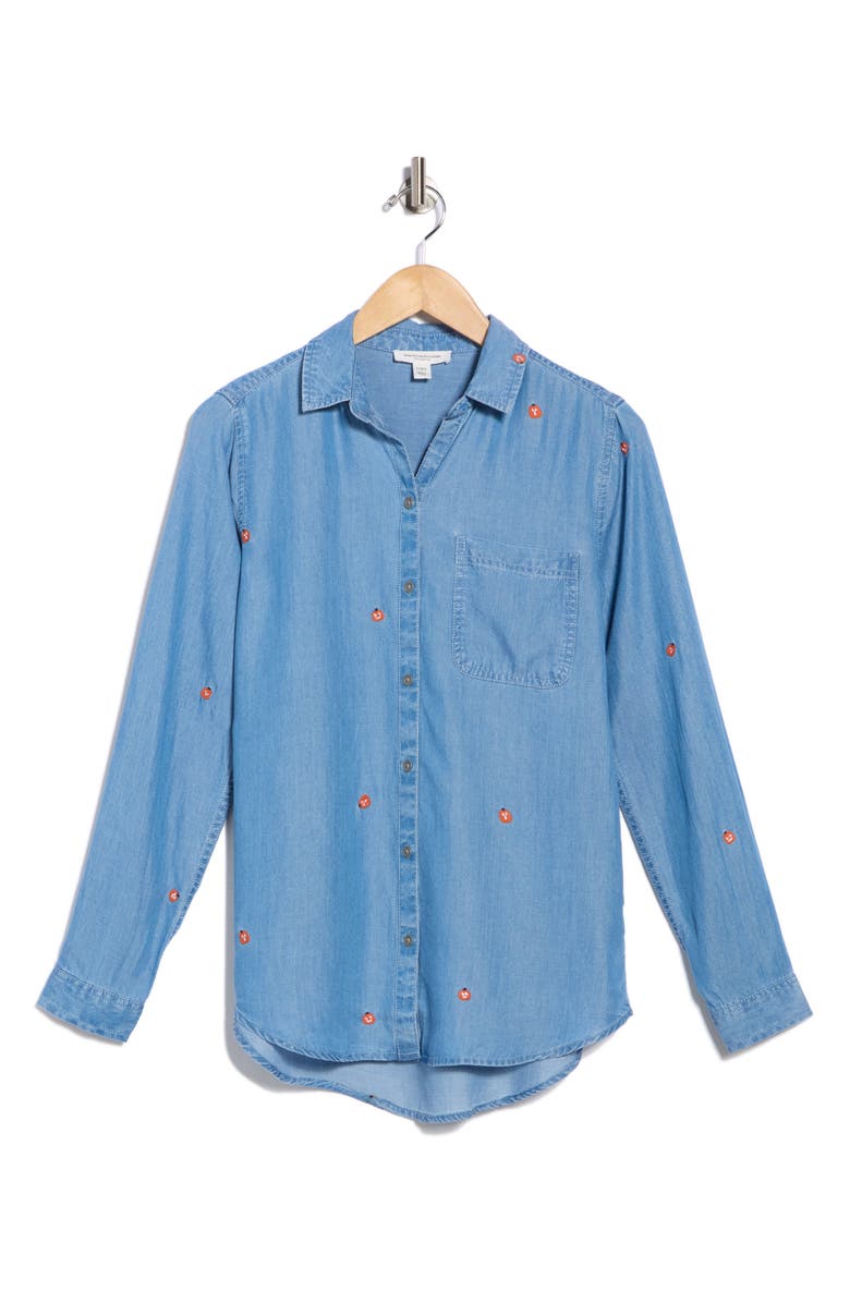 beachlunchlounge Kayden Embroidered Button-Up Shirt, Alternate, color, Hunted Pumpkins