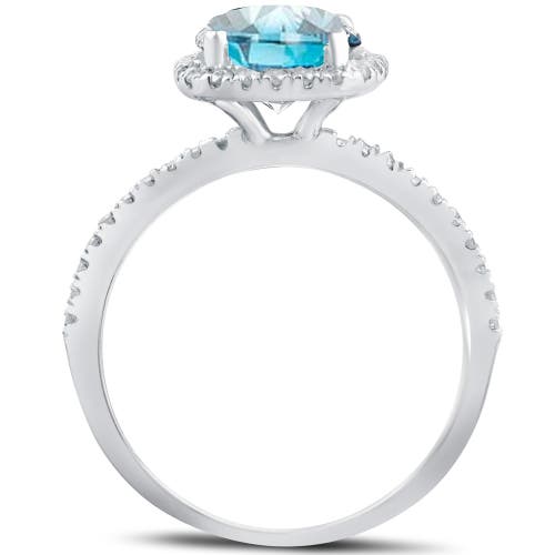 Bliss Diamond 1 3/4 Ct Blue Diamond Cushion Halo Engagement Ring 14k Gold Lab Grown