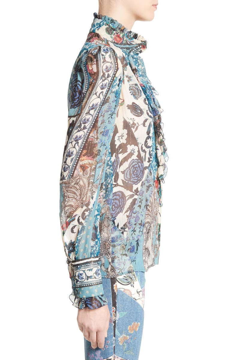 Roberto Cavalli Patchwork Print Silk Top, Alternate, color, 