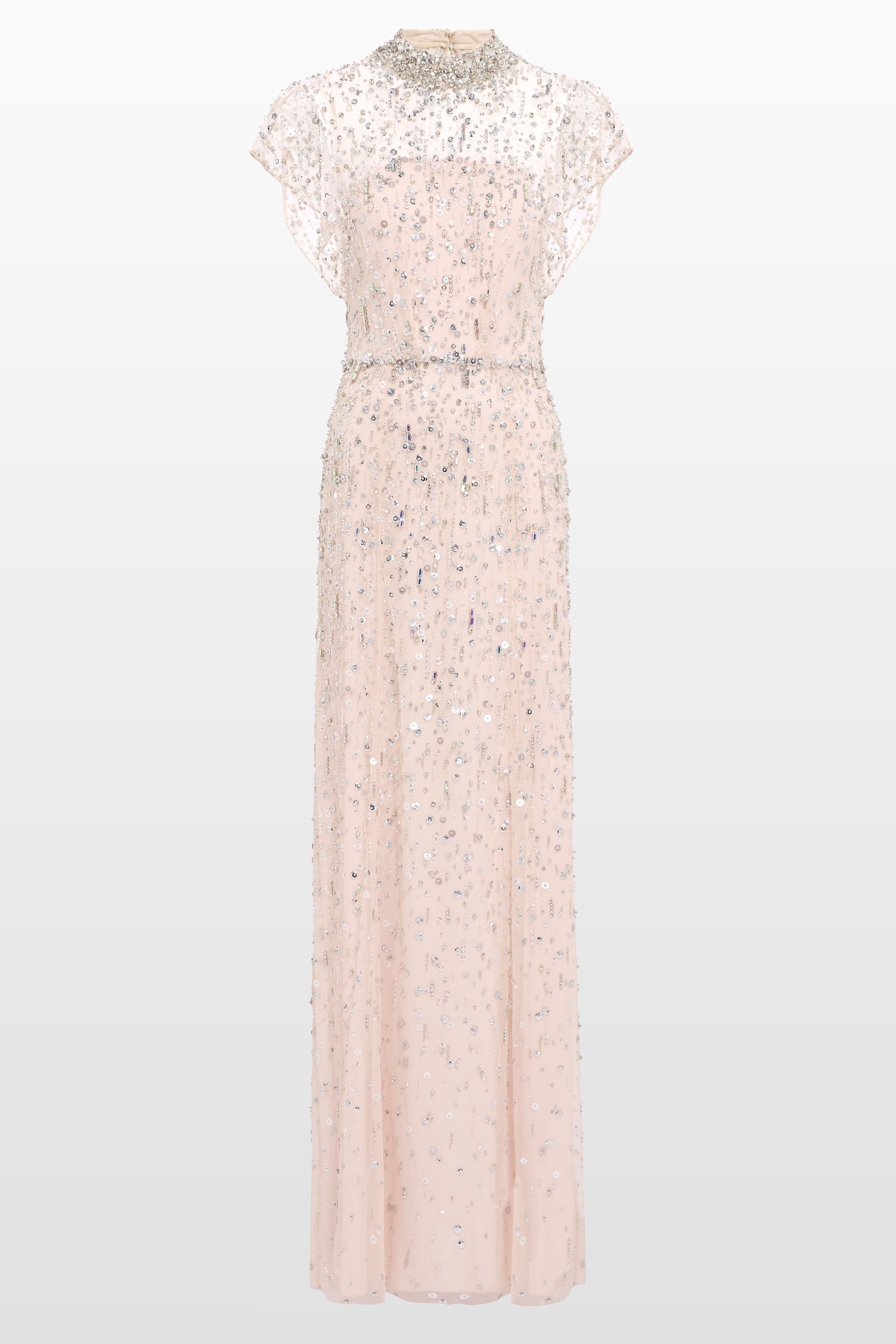 Crystal Drop Embellished High-Neck Maxi Dress - image 4