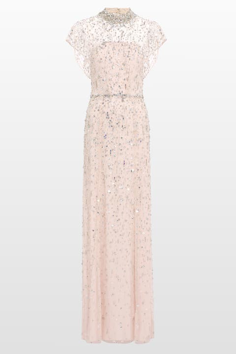 Crystal Drop embellished high-neck maxi dress