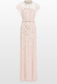 Jenny Packham Crystal Drop Embellished High-Neck Maxi Dress