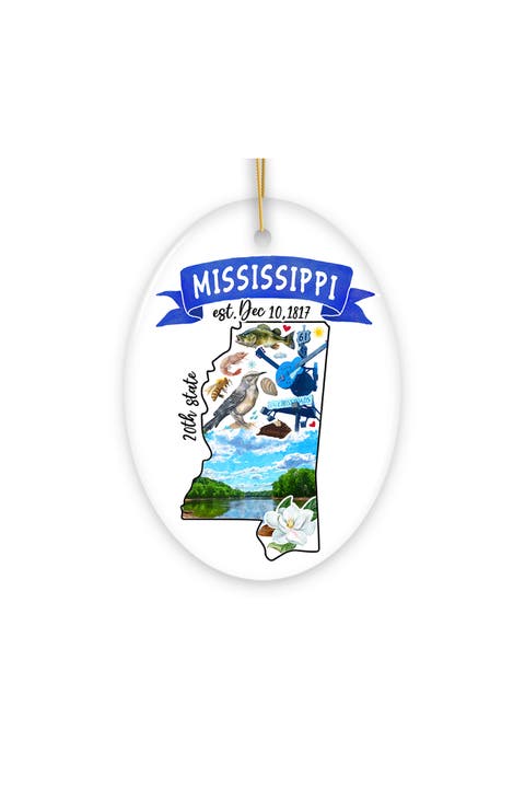 Mississippi Watercolor State Icons Oval Ornament