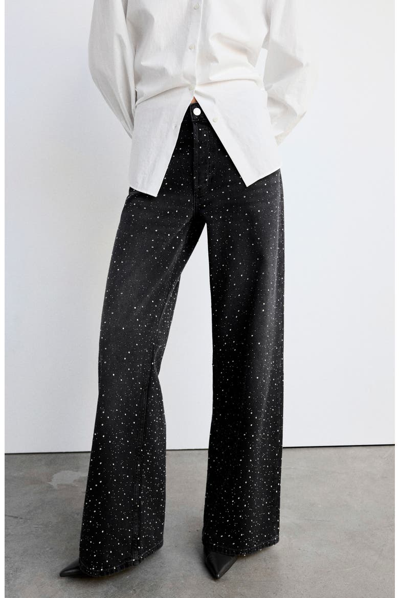 Caribe Rhinestone Embellished Wide Leg Jeans, Alternate, color, BLACK DENIM