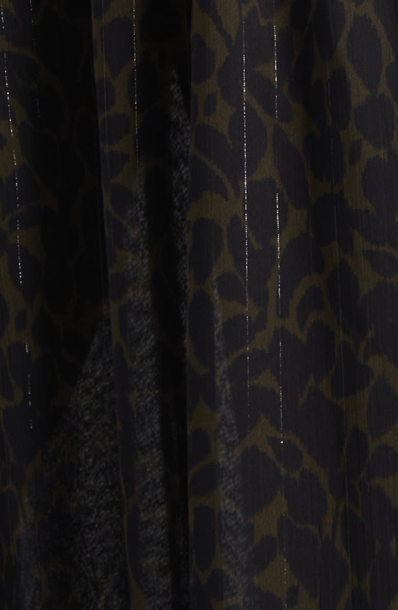 Ramy Brook Teresa Metallic Belted Long Sleeve Maxi Dress, Alternate, color, Black / Deep Olive Foliage