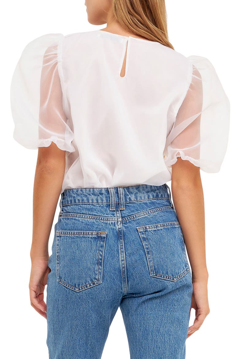 Sheer Puff Sleeve Organza Top, Alternate, color, WHITE