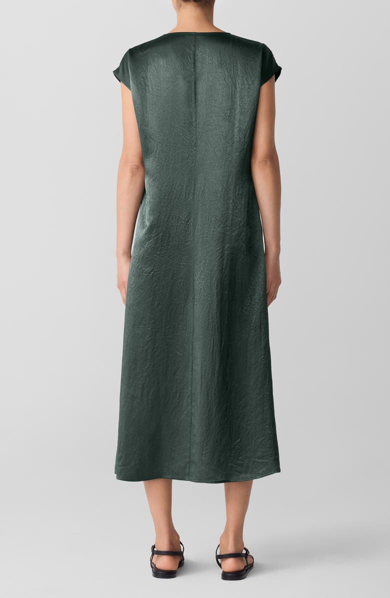 Eileen Fisher Crinkled Satin Dress, Alternate, color, Everglade