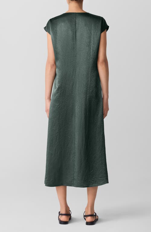 Eileen Fisher Satin V Neck Cap Sleeve Midi Dress In Green