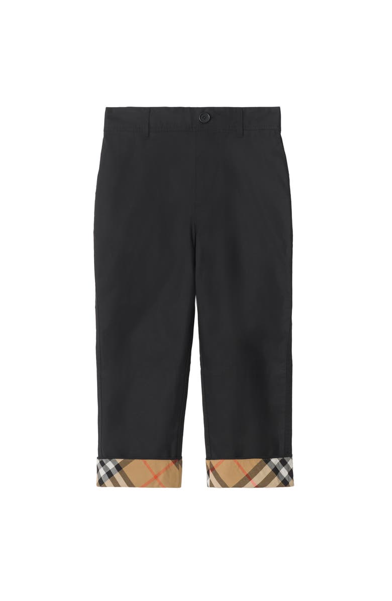 Burberry Check Turn-up Cotton Trousers, Main, color, Black