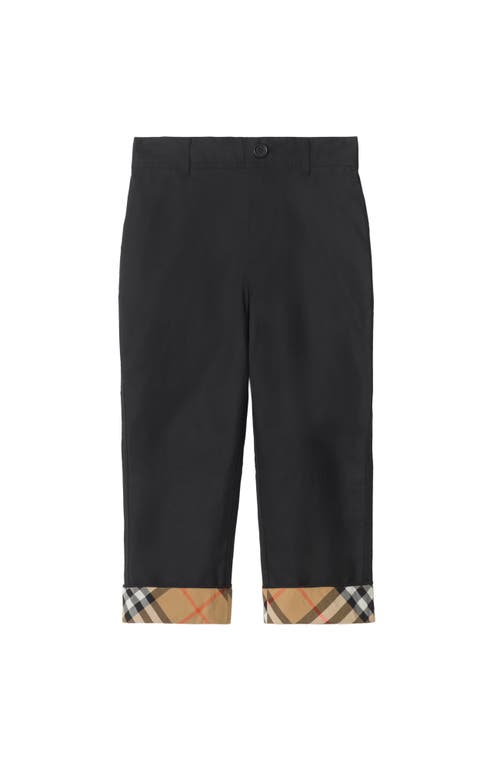 Burberry Childrens Check Turn-up Cotton Trousers In Black