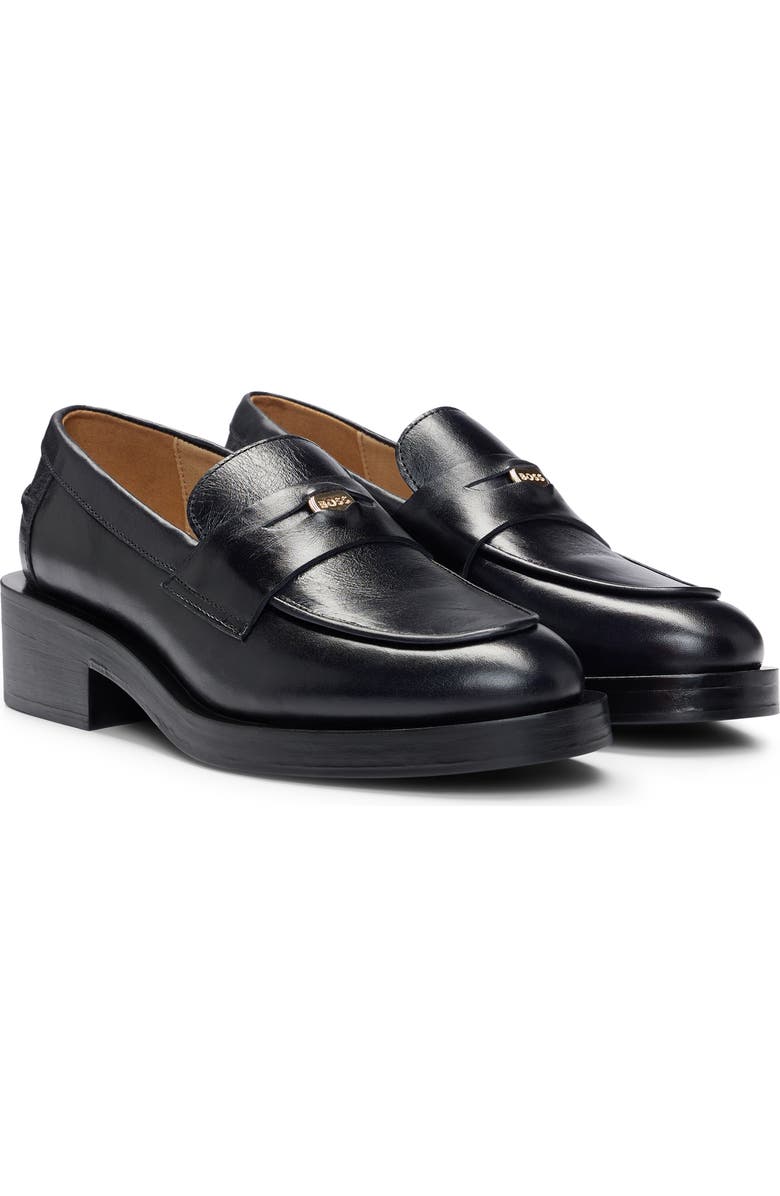 BOSS Iryna Leather Penny Loafer, Main, color, Black