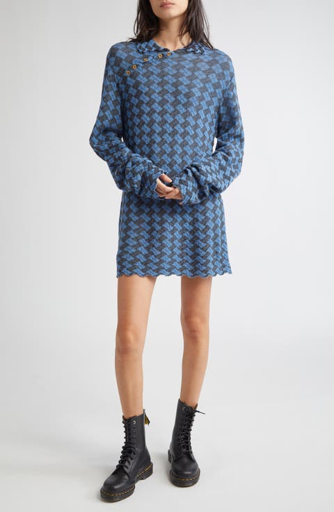 Basket Argyle Long Sleeve Sailor Collar Wool Sweater Dress