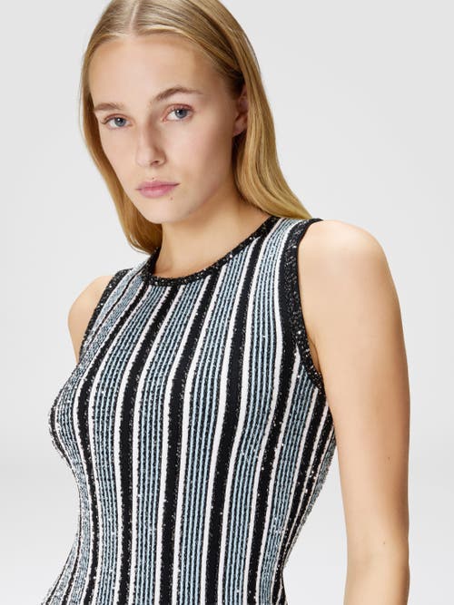 Missoni Ribbed Striped Mini-dress With Sequins In Black & Light Blue