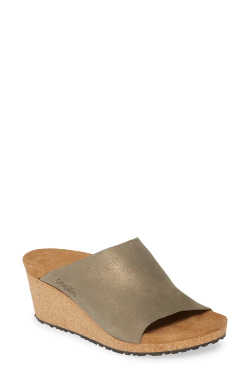 Papillio by Birkenstock Namica Wedge Slide Sandal in Metallic Stone Gold Leather 