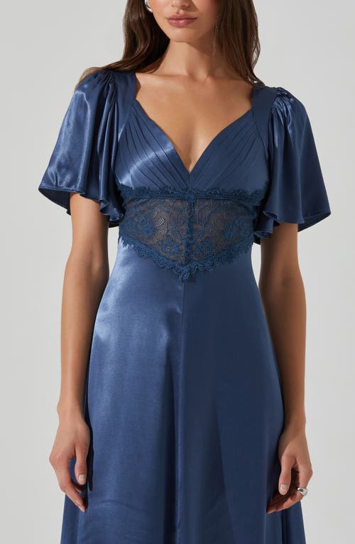 Astr Women's Aurelia Flutter Sleeve Lace Inset Dress In Slate Blue