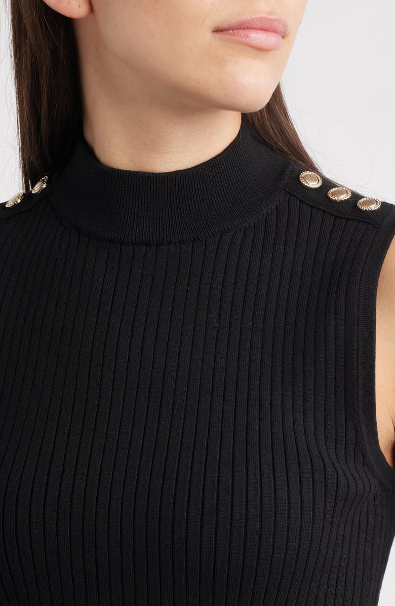 Elie Tahari The Suri Sleeveless Mock Neck Rib Top, Alternate, color, Noir