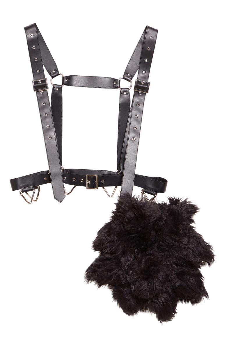 Noir Kei Ninomiya Faux Leather Harness with Faux Fur Charm, Main, color, Black