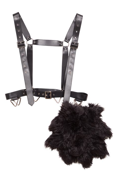 Faux Leather Harness with Faux Fur Charm