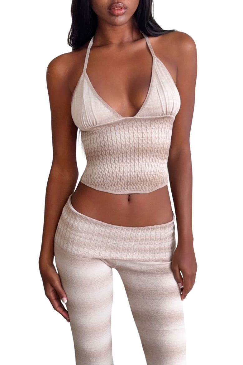 Marissa Stripe Knit Halter Cami, Main, color, TAUPE OMBRE STRIPE