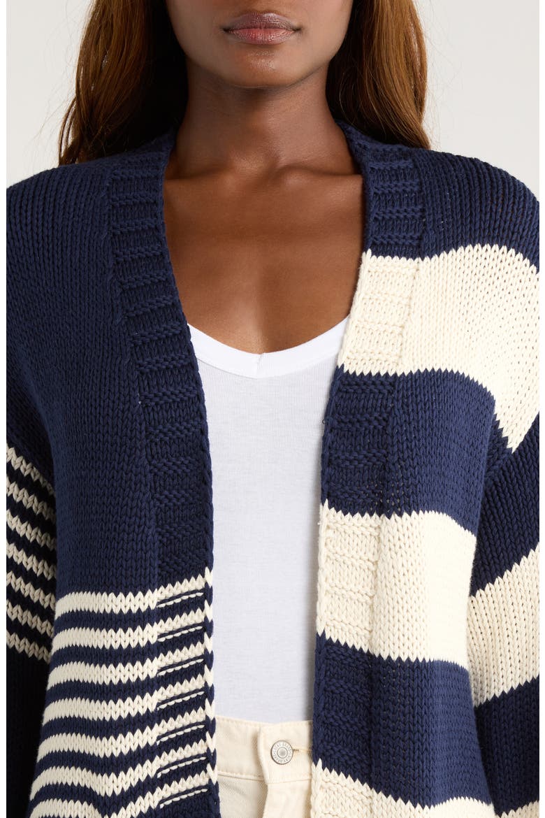 Boardwalk Stripe Cotton Open Front Cardigan, Alternate, color, COASTLINE