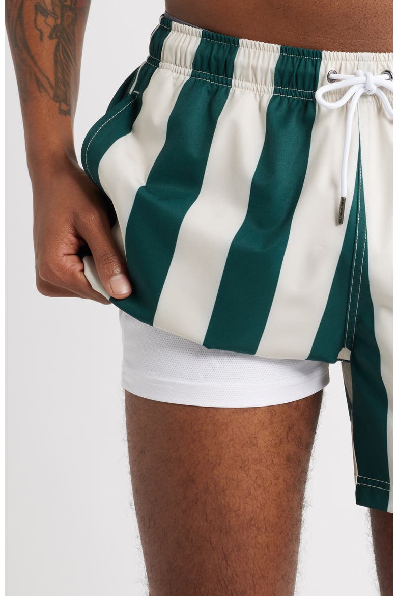 Emerald Heritage Cabana Stripe Swim Trunks, Alternate, color, GREEN