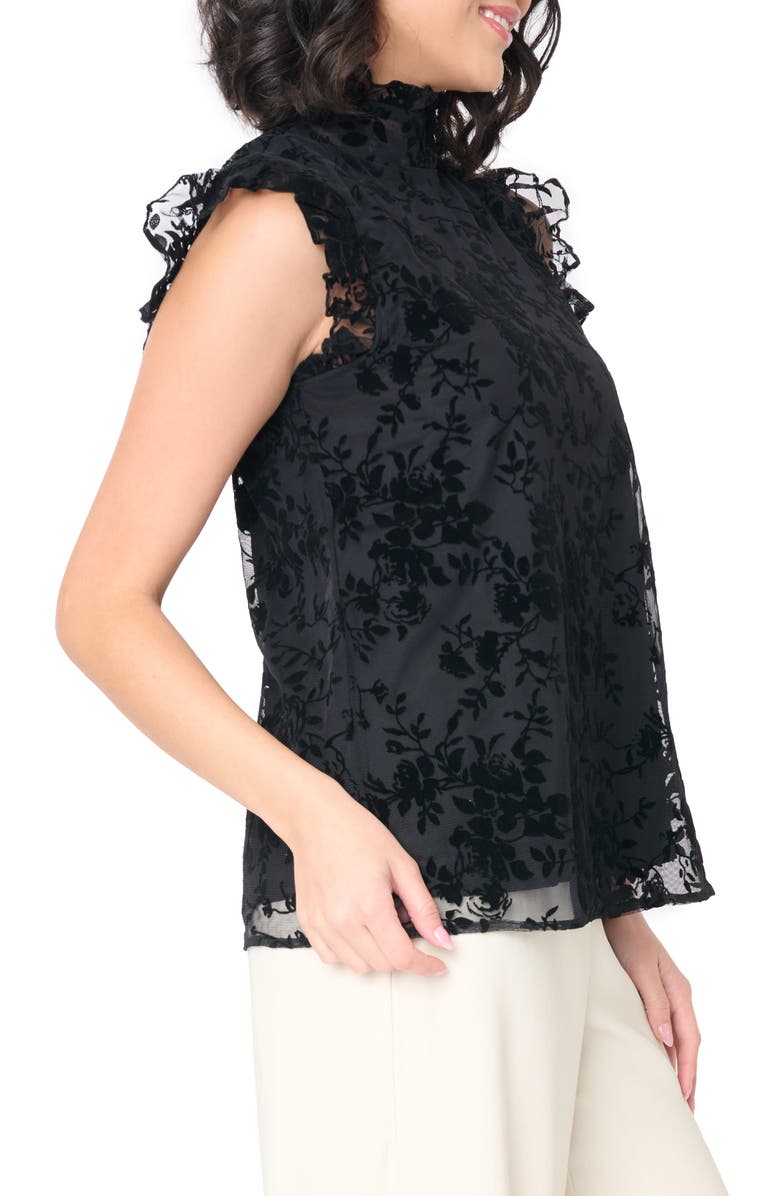 GIBSONLOOK Flocked Flutter Sleeve Top, Alternate, color, Black