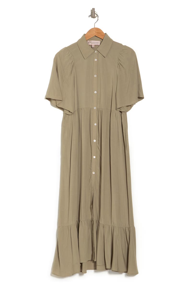 PHILOSOPHY CASHMERE Short Sleeve Maxi Shirtdress, Alternate, color, 